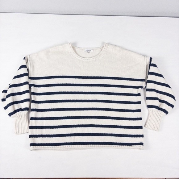 Madewell Sweaters - Madewell Conway Sweater Women M Blue Striped Rolled Neck Balloon Sleeve Nautical